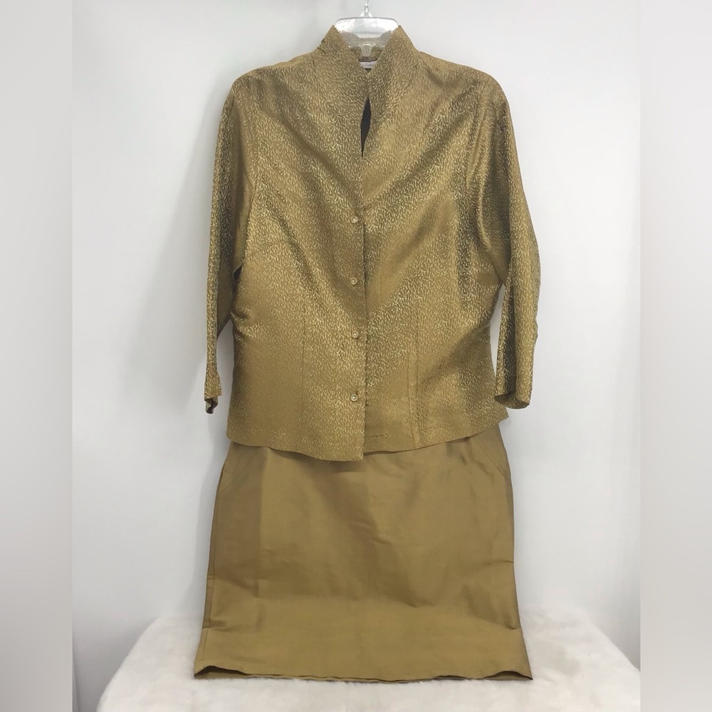 Vintage Connie Robertson Silk Golden Brocade 2 Piece Jacket & Skirt Size 12